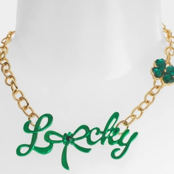 BETSEY JOHNSON St. Patrick’s Lucky Necklace with Clover Shamrock Accent NEW NWT